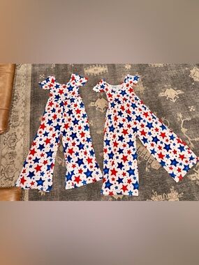 Bums and Roses EUC Red & Blue Star One-Piece Bodysuit Jumpsuit size 7/8 (2 avail